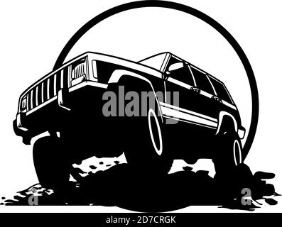 GELÄNDEWAGEN - LKW 4x4 SUV - Geländewagen Und Elemente für T-Shirt und Emblem Stock Vektor