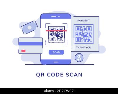 QR-Code scannen Barcode auf Display Smartphone-Bildschirm Geldkarte bank weiß isoliert Hintergrund mit flachen Stil Stock Vektor