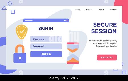 Sichere Sitzung Benutzername Passwort Anmeldung Zugang Computer Kampagne Für Web-Website Startseite Landing Page Vorlage Banner weiß Isoliert Stock Vektor