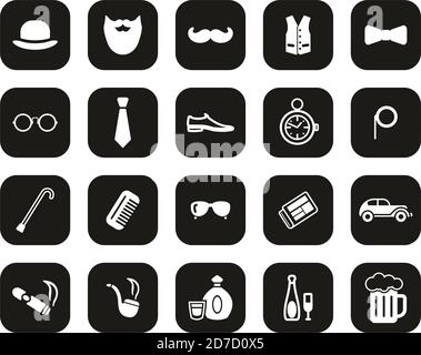 Gentleman Kultur & Mode Icons Weiß Auf Schwarz Flat Design Groß Einstellen Stock Vektor