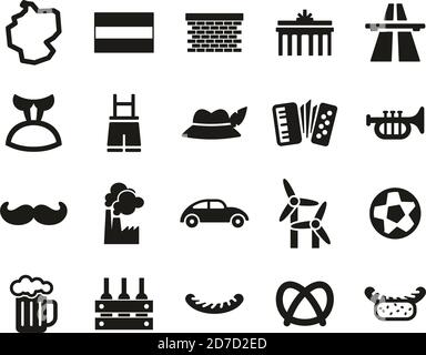 Deutschland Land & Kultur Ikonen Schwarz & Weiß Set Groß Stock Vektor