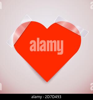 Niedliche rosa Aufkleber in Form von Herz mit einem Scotch-Band befestigt. Vektorgrafik Stock Vektor