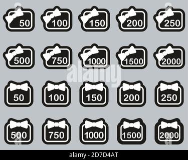 Geschenkkarte Icons Weiß Auf Schwarz Sticker Set Groß Stock Vektor