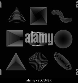 Geometrische Formen Für Vektorgrafiken Festgelegt. Abstrakte Formen. Brutale Designelemente. Abstrakt Geblendete Geometrische Objekte. Brutalismus. Brutal Design Style Icons Auf Stock Vektor