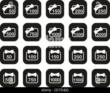 Geschenkkarte Icons Weiß Auf Schwarz Flat Design Set Groß Stock Vektor