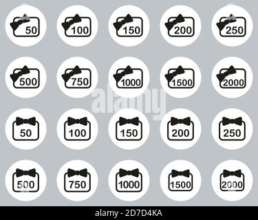 Geschenkkarte Icons Schwarz-Weiß Flat Design Kreis Set Groß Stock Vektor