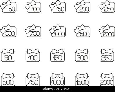 Geschenkkarte Icons Schwarz & Weiß Thin Line Set Groß Stock Vektor