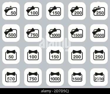 Geschenkkarte Icons Schwarz & Weiß Flat Design Set Groß Stock Vektor