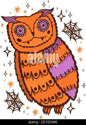 Eule Vogel halloween Feiertagsset. Doodle Design isoliert in weiß. Stock Vektor