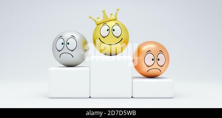 Sieger Podium mit Smiley 3d Rendering 3d Illustration Stockfoto