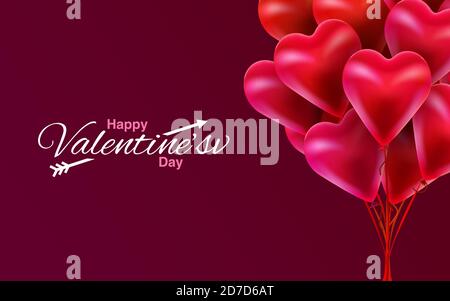 Fliegende Bündel von roten Ballon Herzen. Alles Gute Zum Valentinstag. Vektorgrafik Urlaub Stock Vektor