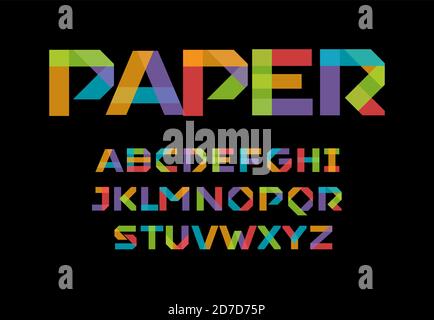 Farbe Papier applique Alphabet, bunte Origami Kunst Schriftart. Farbige Business Sticker Buchstaben, minimale geometrische Art für moderne Logo, Poster, Banner Stock Vektor