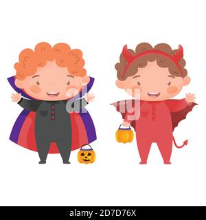 Niedliche Kinder in Halloween Kostümen. Vektorgrafik. Stock Vektor