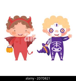 Niedliche Kinder in Halloween Kostümen. Vektorgrafik. Stock Vektor