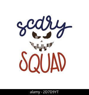 Scary Squad Halloween Party Poster mit handgeschriebenem Ink Schriftzug und Kürbis Silhouette. Moderne Kalligraphie. Design-Element für Party-Einladungen, St Stock Vektor