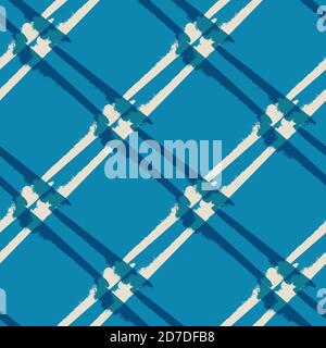 Vektor Denim blau beige Grunge webt nahtlose Muster Hintergrund. Malerischer Pinselstrich-Effekt durch Kreuzkulisse. Schräg gestrickt im Tartan-Stil Stock Vektor