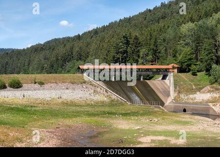 Untersee des Damms Nagoldtalsperre im Schwarzwald, Deutschland bei Niedrigwasser Stockfoto