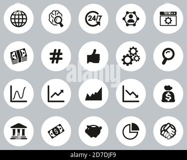 Global Economy Icons Schwarz-Weiß Flat Design Kreis Set Groß Stock Vektor