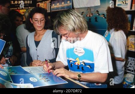 Karikaturist Uli Stein auf der Buchmesse in Frankfurt, Deutschland 1993. Stockfoto