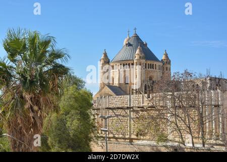 Kloster der Himmelfahrt der Jungfrau. Katholischer Tempel auf dem Zion-Hügel von Jerusalem. Stockfoto