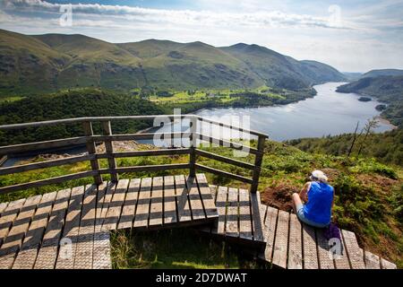 Blick auf Thirlmere von Raven Crag, Lake District, Großbritannien. Stockfoto