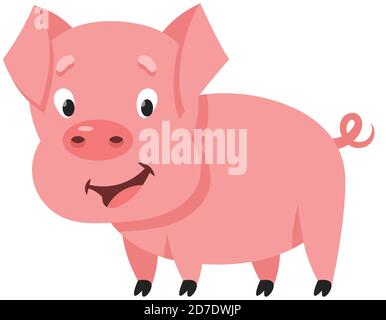 Stehen niedliches kleines Schwein. Bauernhof Tier im Cartoon-Stil. Stock Vektor