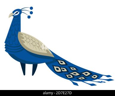 Pfau mit schönem Schwanz. Vogel im Cartoon-Stil isoliert auf weißem Hintergrund. Stock Vektor