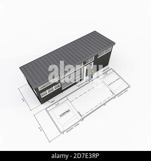 Tiny House Projekt isoliert auf weißen 3d-Illustration Stockfoto
