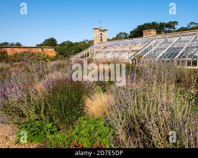 Viktorianische Gewächshäuser im ummauerten Garten, Holkham Hall, Norfolk, East Anglia, England, Großbritannien. Stockfoto