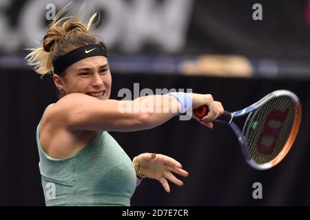 Ostrava, Tschechische Republik. Oktober 2020. ***CTK POOL*** Aryna Sabalenka aus Weißrussland spielt beim Tennisturnier J&T Banka Ostrava Open 2020 in Ostrava, Tschechien, 22. Oktober 2020 gegen Cori Gauff aus den USA. Kredit: Jaroslav Ozana/CTK Foto/Alamy Live Nachrichten Stockfoto