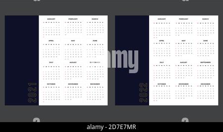 Kalender für 2021-2022 auf weißem Hintergrund. Sonntag bis Montag, Geschäftsvorlage Stock Vektor