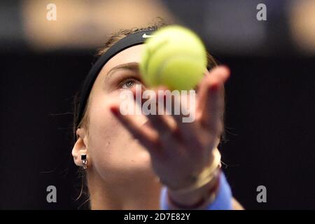 Ostrava, Tschechische Republik. Oktober 2020. ***CTK POOL*** Aryna Sabalenka aus Weißrussland spielt beim Tennisturnier J&T Banka Ostrava Open 2020 in Ostrava, Tschechien, 22. Oktober 2020 gegen Cori Gauff aus den USA. Kredit: Jaroslav Ozana/CTK Foto/Alamy Live Nachrichten Stockfoto