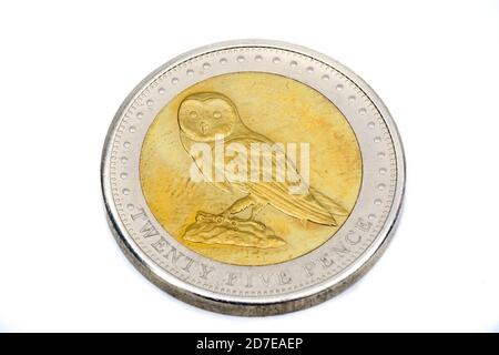 Eine Nahaufnahme von Twenty Five Pence Coin aus Gough Island Stockfoto