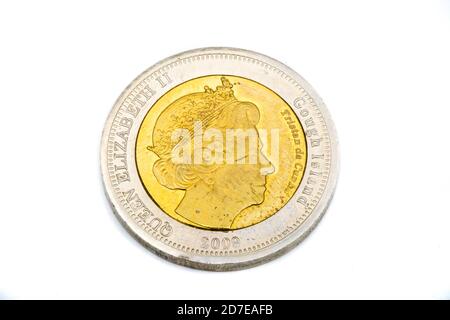 Eine Nahaufnahme von Twenty Five Pence Coin aus Gough Island Stockfoto