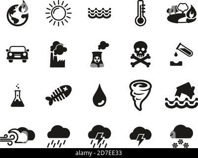 Global Warming Icons Schwarz & Weiß Set Groß Stock Vektor
