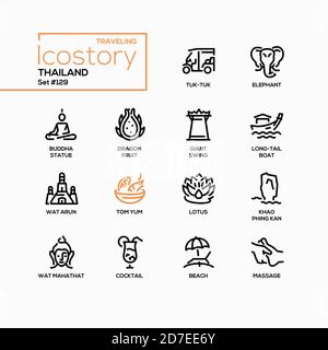 Thailand - Moderne Linie Design Stil Ikonen gesetzt Stock Vektor