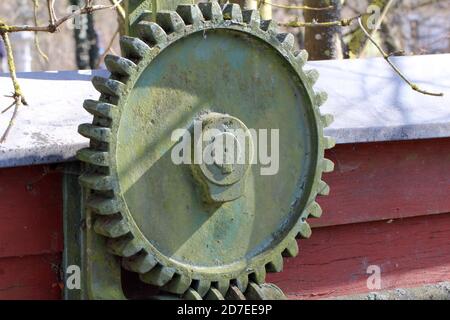 Nahaufnahme eines mechanischen Teil Schneckengetriebes, Arbeitsmechanismus Stockfoto