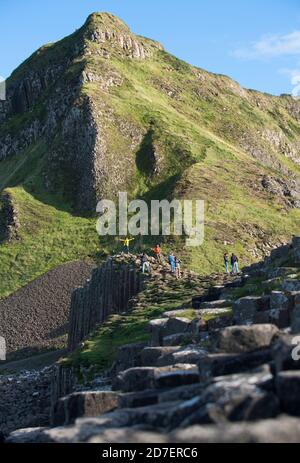 Giant's Causeway, ein UNESCO-Weltkulturerbe, bestehend aus etwa 40,000 Basaltsäulen an der Küste von Antrim in Nordirland, Großbritannien Stockfoto