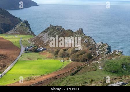 Blick vom Hollerday Hill auf das Tal der Felsen Im Exmoor National Park Stockfoto