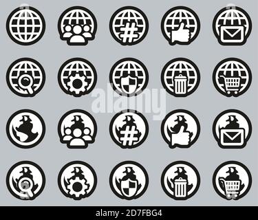 Globe App Icons Weiß Auf Schwarz Sticker Set Groß Stock Vektor