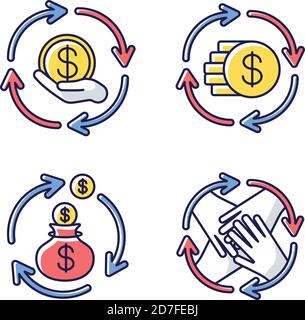 Finanzielle Synergie RGB-Farbsymbole gesetzt Stock Vektor