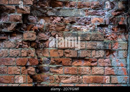Alte Backsteinmauer als Hintergrund. Ziegeloberfläche Vorlage Foto. Stockfoto