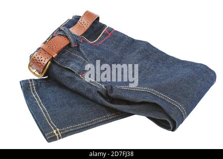 Denim Hose isoliert auf weißem Hintergrund. Stockfoto