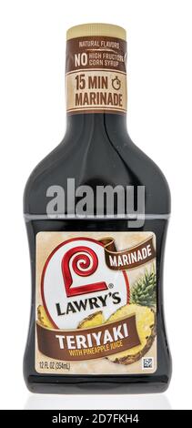 Winneconne, WI - 18. Oktober 2020: Eine Flasche Lowrys teriyaki Marinade auf einem isolierten Hintergrund. Stockfoto