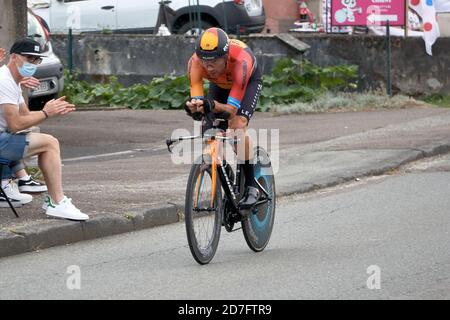 Saint Germain - Bourgogne Franche Comte - Frankreich - 19. September 2020 : Damiano Caruso - Team Bahrain – McLaren platziert sich nach der letzten Sta auf Platz 10 in der Gesamtwertung Stockfoto