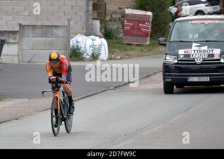 Saint Germain - Bourgogne Franche Comte - Frankreich - 19. September 2020 : Damiano Caruso - Team Bahrain – McLaren platziert sich nach der letzten Sta auf Platz 10 in der Gesamtwertung Stockfoto