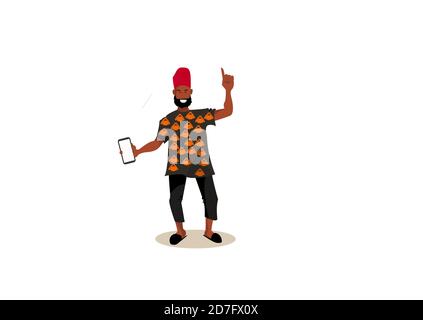Illustration von afrikanischen Mann hält ein Smartphone Stockfoto