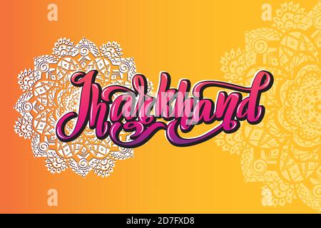 Jharkhand handgeschriebene Stock Lettering Typografie. Staaten von Indien. Stock Vektor