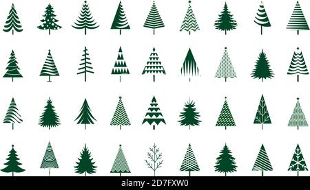 Grüne Fichte Bäume. Winter Saison Design Elemente und einfach Piktogramm. Isolierte Vektor Weihnachtsbaum Symbole und Illustration. Stock Vektor