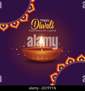 Indian Festival Happy Diwali mit Diwali Requisiten, Urlaub Hintergrund mit Cracker, Diwali Feier Grußkarte, Vektor-Illustration. Stock Vektor